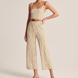 Abercrombie and Fitch Floral Jumpsuit with Tie Sleeves and Tie Belt, Tall